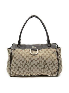 Gucci Abbey Ring Zip Tote Bag Beige Dark Brown GG Canvas